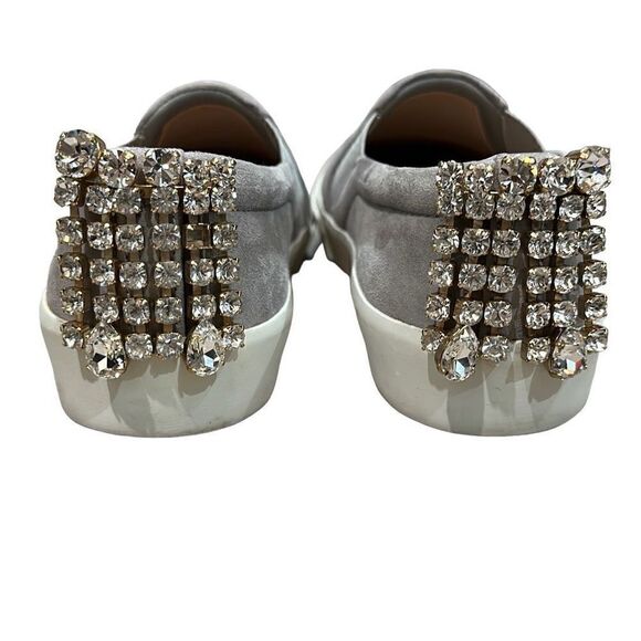 STUART WEITZMAN Jewel Crystal Embellished Gray Suede Leather Slip On Sneakers Sh - Picture 8 of 8